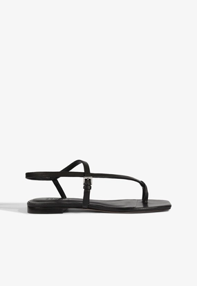 Lisa Black Leather Flat Sandal