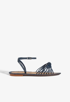 Livia Blue Leather Flat Sandal