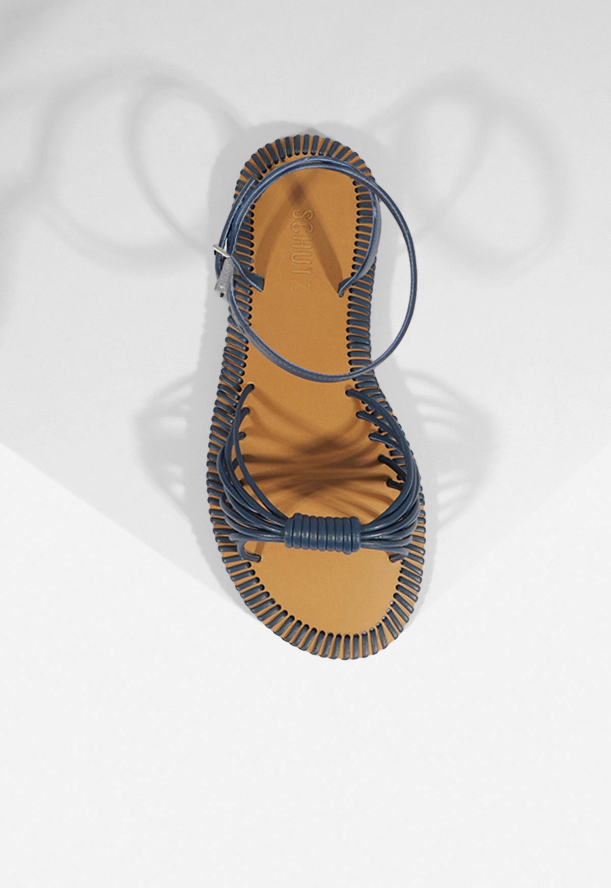 Livia Blue Leather Flat Sandal