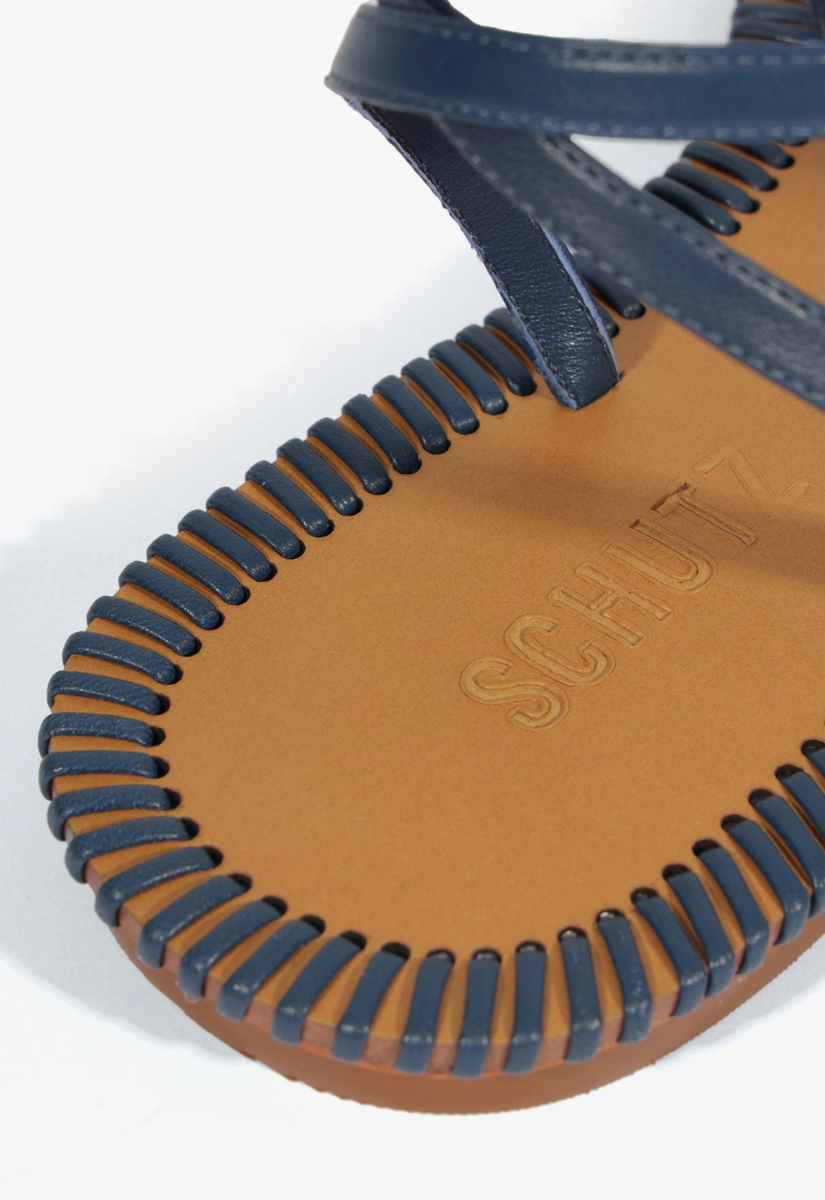 Livia Blue Leather Flat Sandal