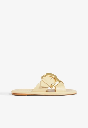 Lois Beige Leather Flat Sandal