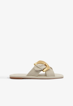 Lois Beige Linen Flat Sandal