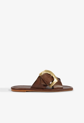 Lois Brown Leather Flat Sandal