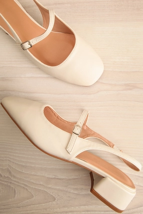 Lulu Ivory | Faux Leather Sling-back Heels