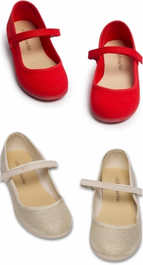 Mary Jane Shoes for Girls  Classic & Comfortable Dress Shoes for Toddlers & Kids  Perfect Flats for School, Play, and Special Occasions  Red & Shimmer Gold Size 10 Toddler