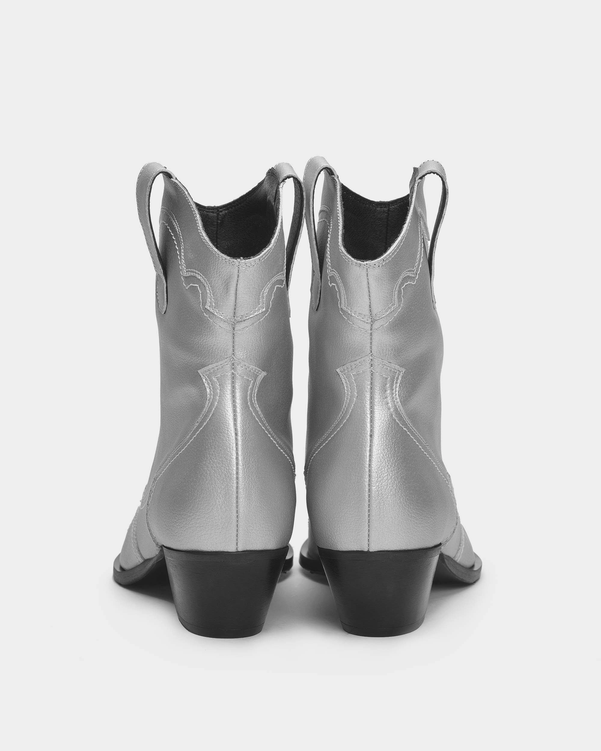Metallic Grape Leather Stitchy Vegan Cowboy Boots | Silver