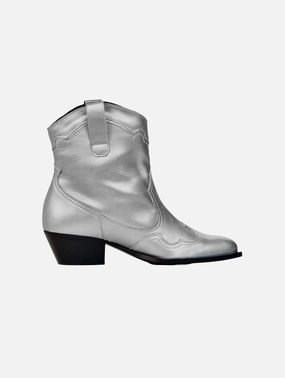 Metallic Grape Leather Stitchy Vegan Cowboy Boots | Silver