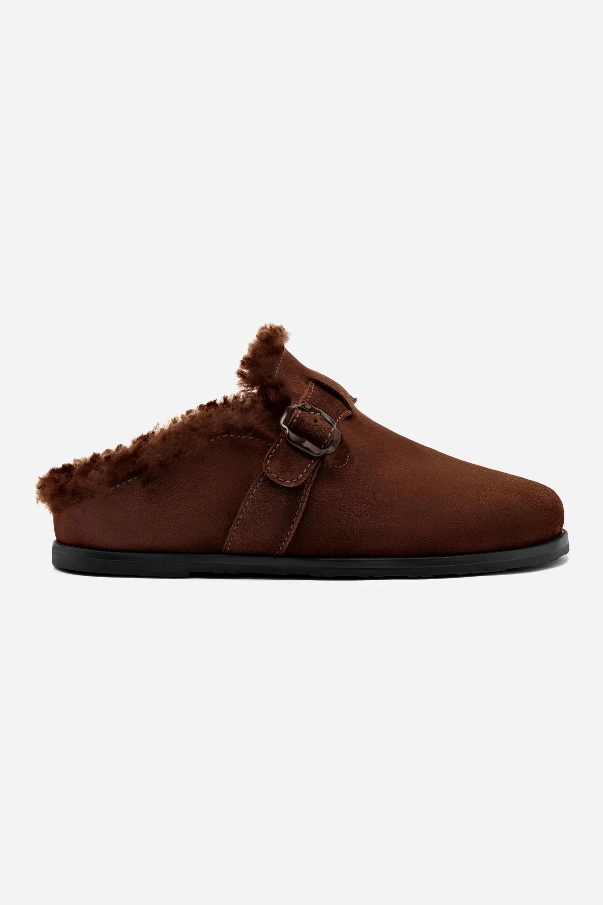 Milan Fur Clog In Brown Suede