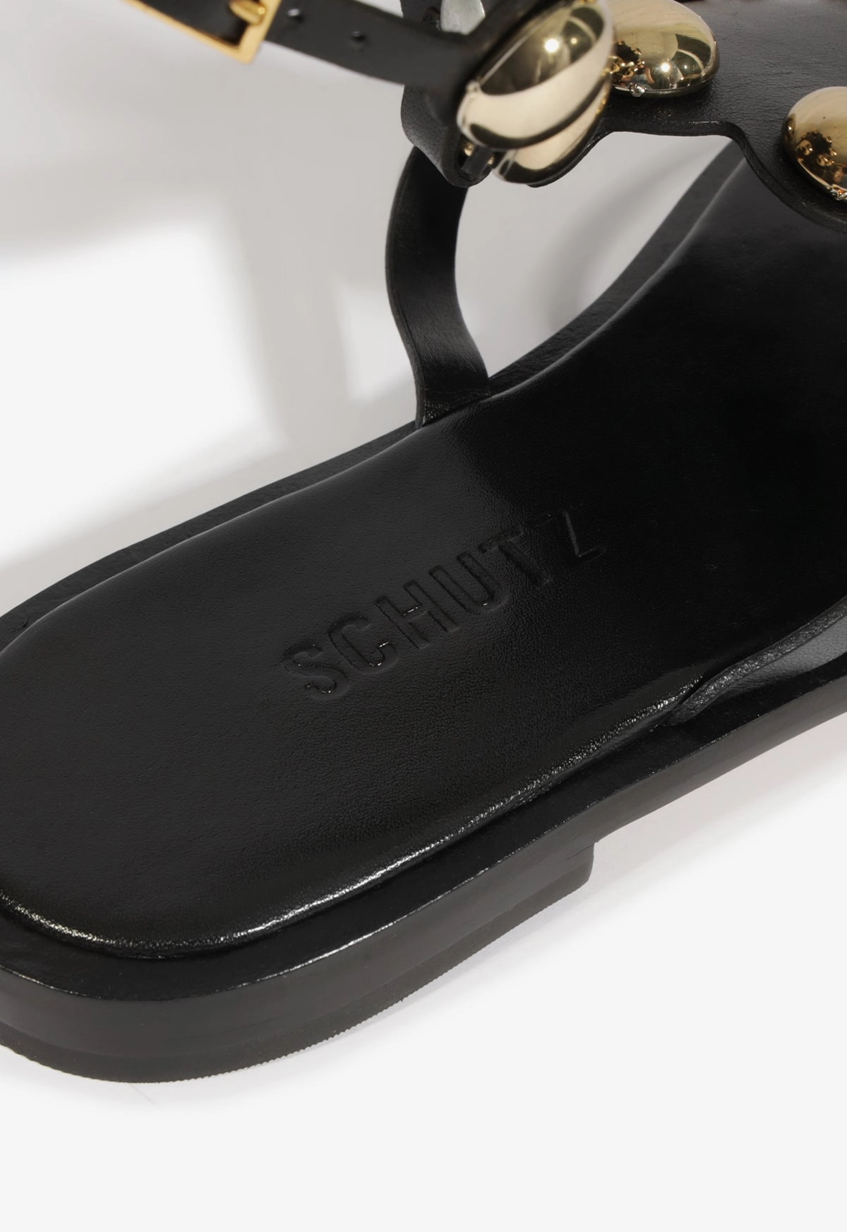 Mist Black Leather Flat Sandal