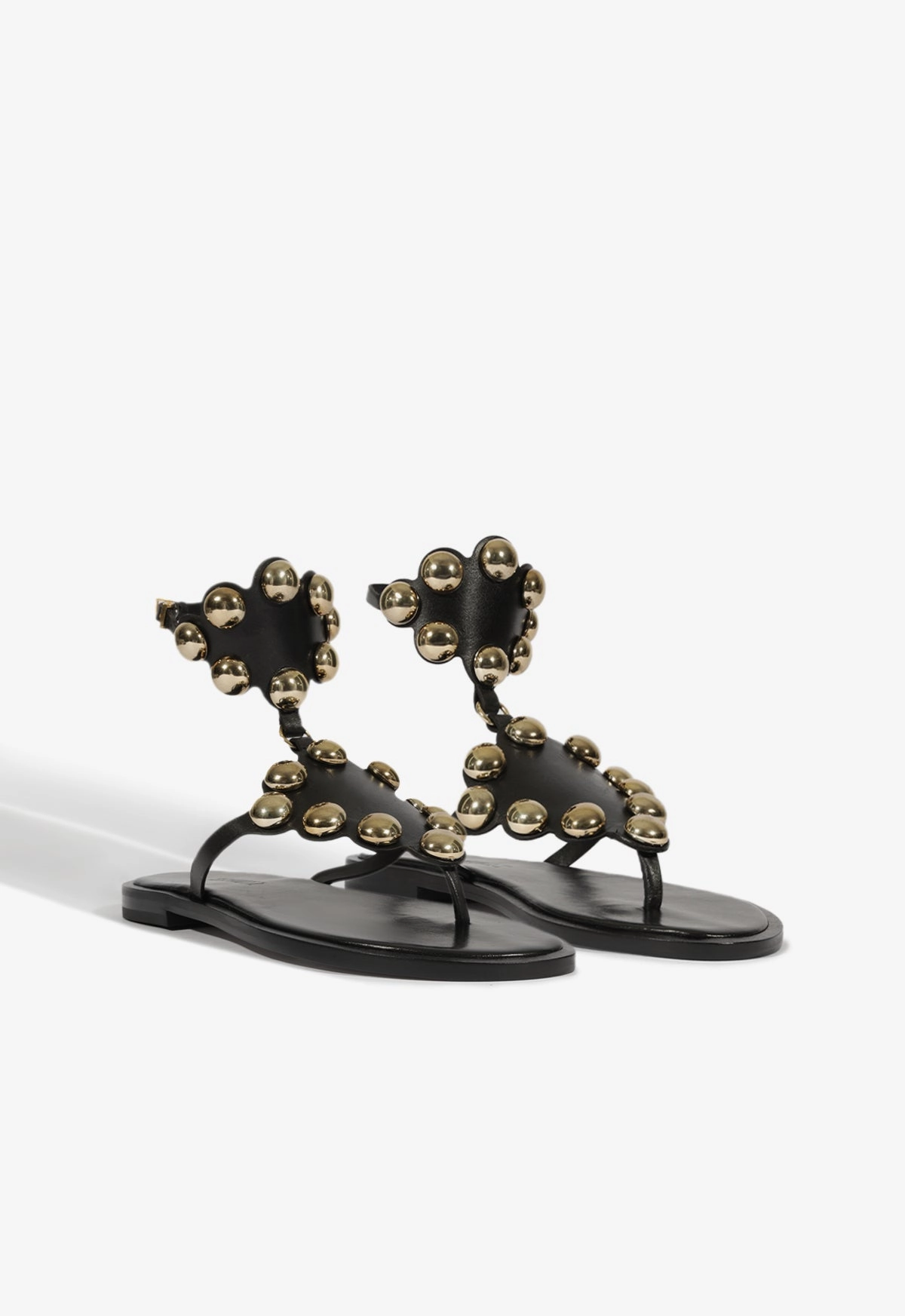 Mist Black Leather Flat Sandal