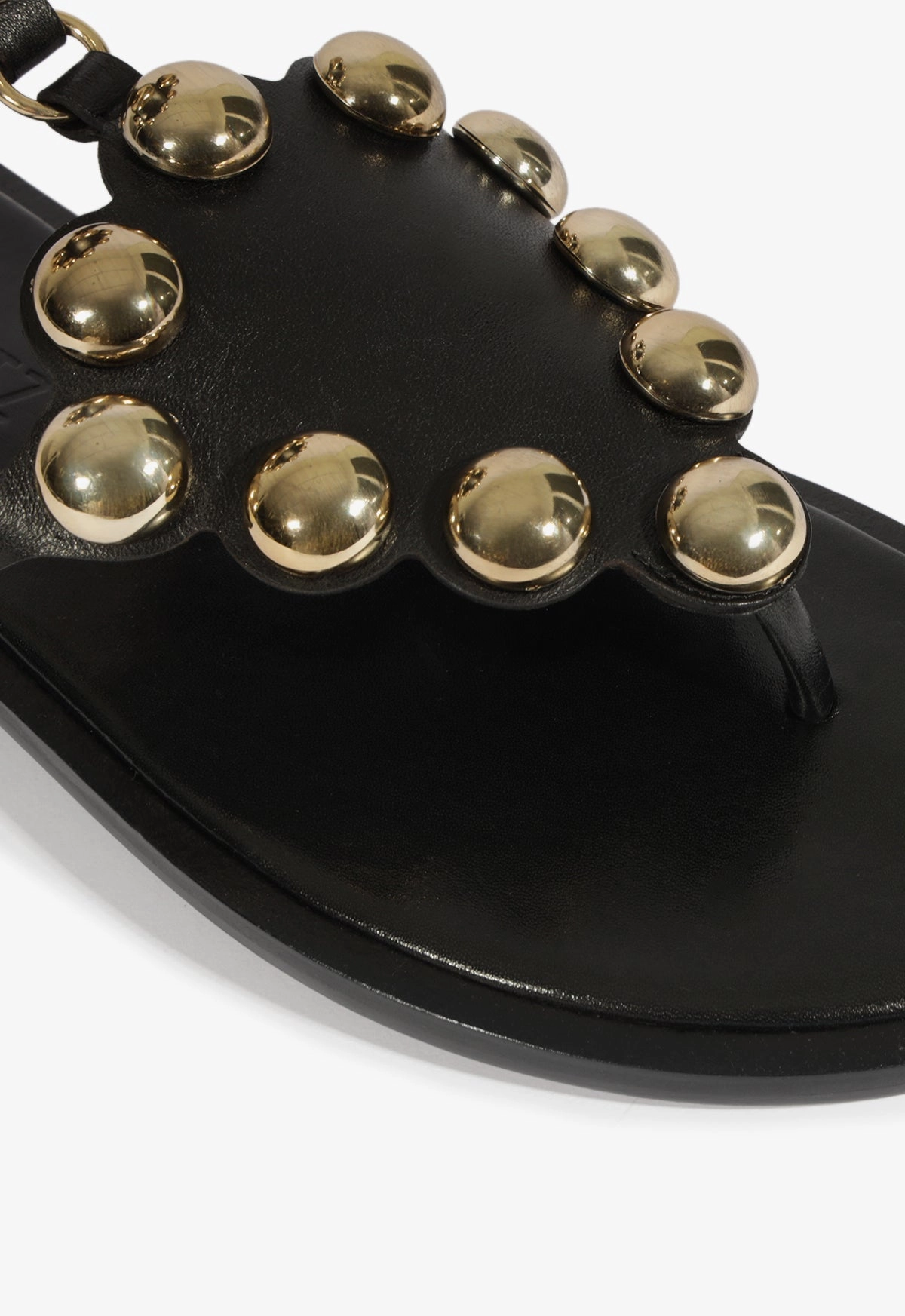 Mist Black Leather Flat Sandal