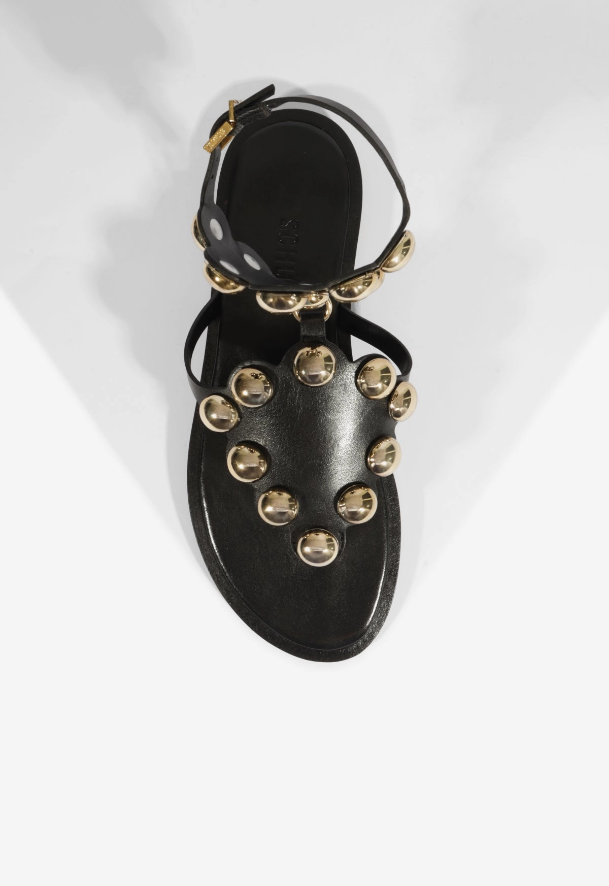 Mist Black Leather Flat Sandal