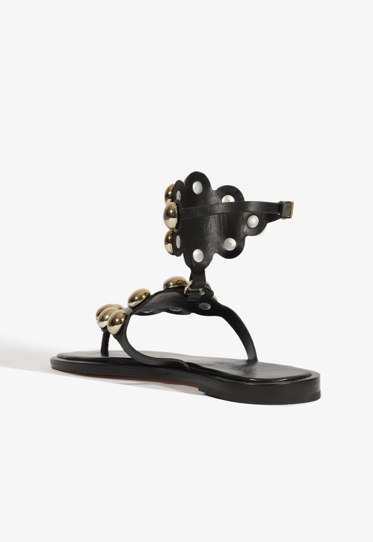 Mist Black Leather Flat Sandal