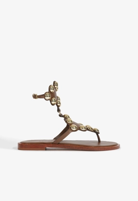 Mist Brown Leather Flat Sandal