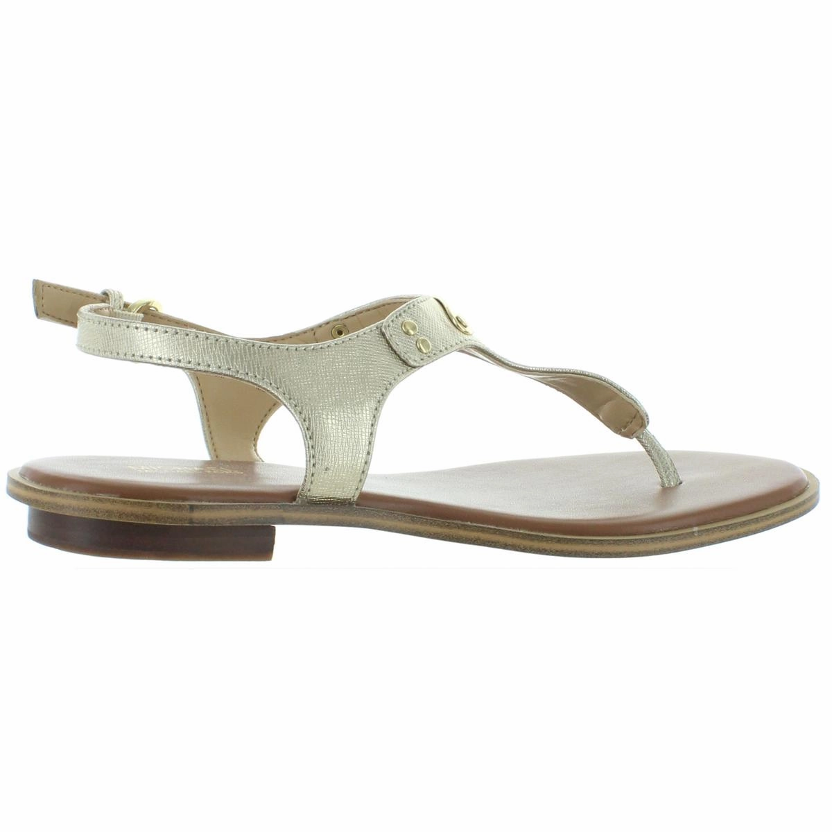 MK Plate Womens Leather Metallic Thong Sandals