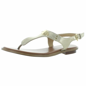 MK Plate Womens Leather Metallic Thong Sandals