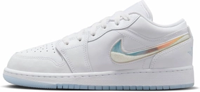Nike Air Jordan 1 Low Grade School Basketball Shoe White/Ice Blue-Summit White FQ9112-100 - Size 4.5y