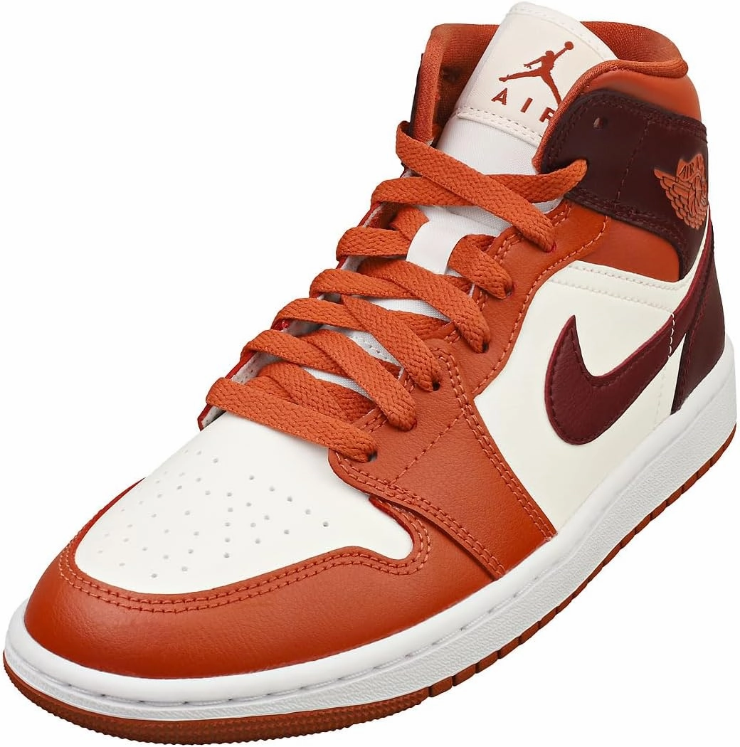 NIKE Air Jordan 1 Mid Women's Shoes (BQ6472-200, Dusty Peach/SAIL/White/Night Maroon) Size 9
