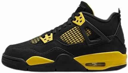 NIKE Air Jordan 4 Retro Grade School Black/White-Tour Yellow 408452-017 (us_Footwear_Size_System, Big_Kid, Men, Numeric, Medium, Numeric_4), 4 Big Kid