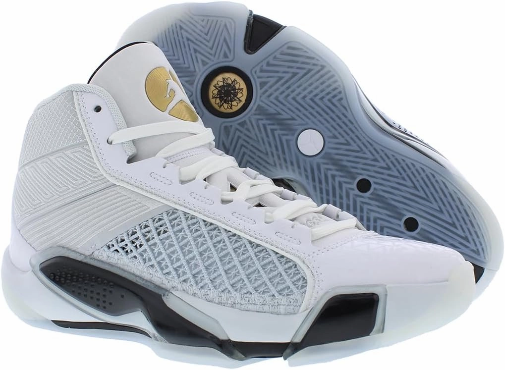 NIKE Air Jordan XXXVIII FIBA Basketball Shoes (FN7481-100, White/Pure Platinum/Metallic Gold)