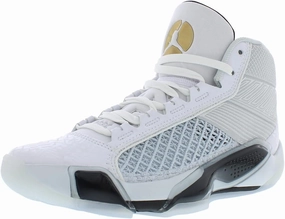 NIKE Air Jordan XXXVIII FIBA Basketball Shoes (FN7481-100, White/Pure Platinum/Metallic Gold)