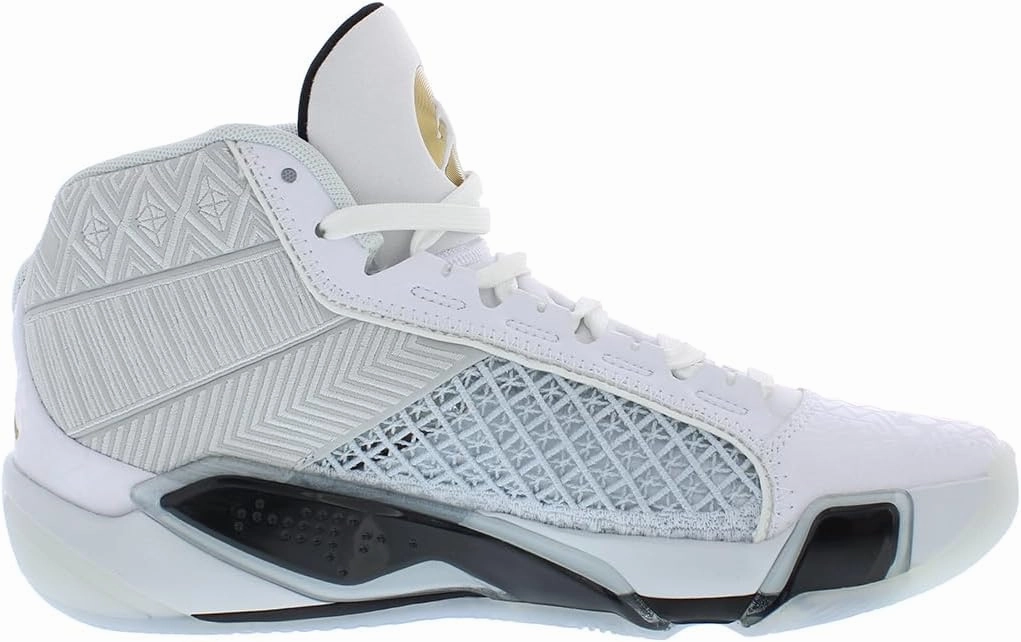 NIKE Air Jordan XXXVIII FIBA Basketball Shoes (FN7481-100, White/Pure Platinum/Metallic Gold)
