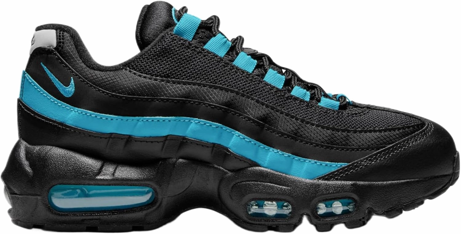 Nike Air Max 95 Grade School Running Shoes (Black/Baltic Blue/Black/Pearl Grey) (II4053-010, Black/Blue/Grey)