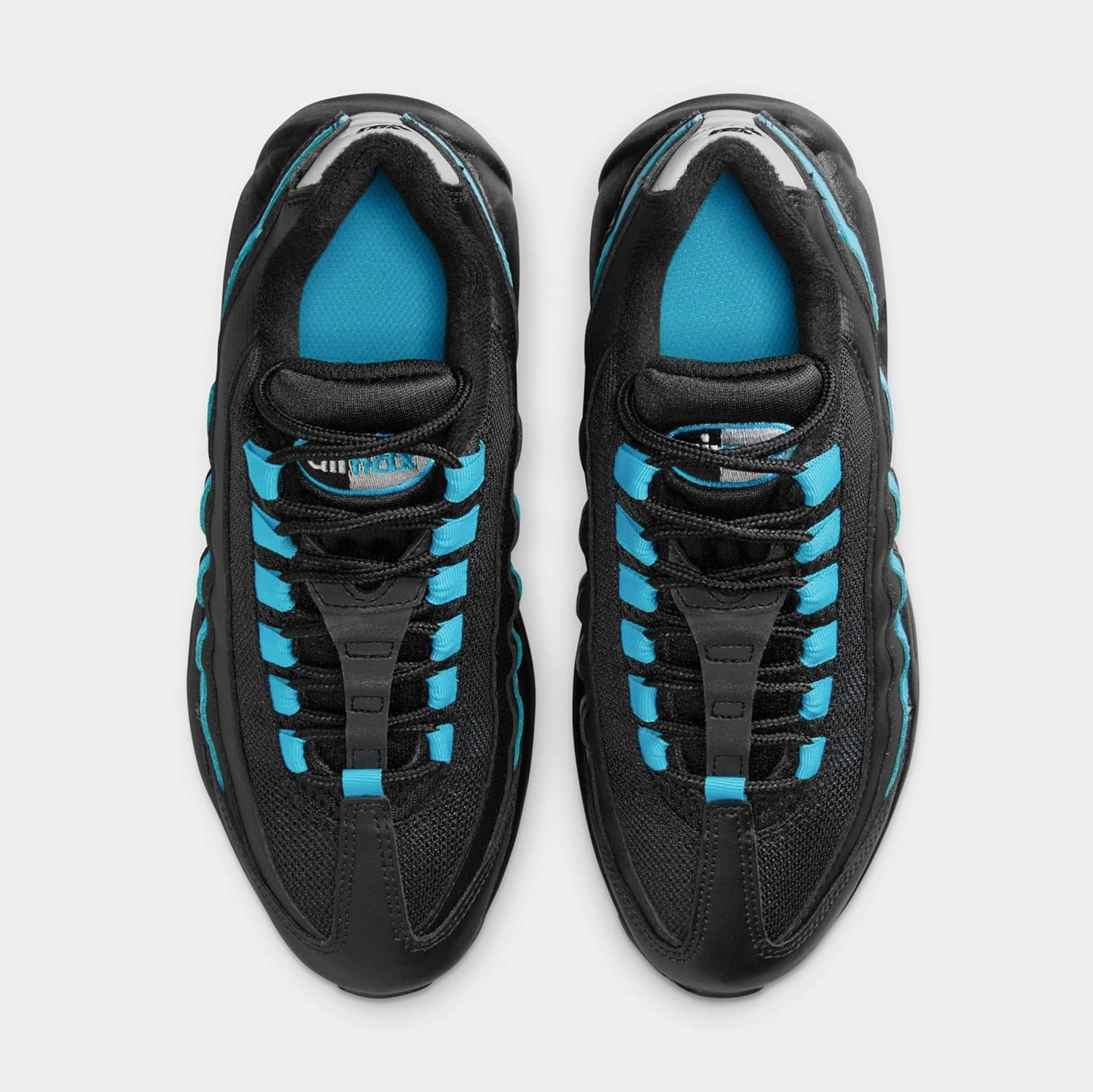 Nike Air Max 95 Grade School Running Shoes (Black/Baltic Blue/Black/Pearl Grey) (II4053-010, Black/Blue/Grey)