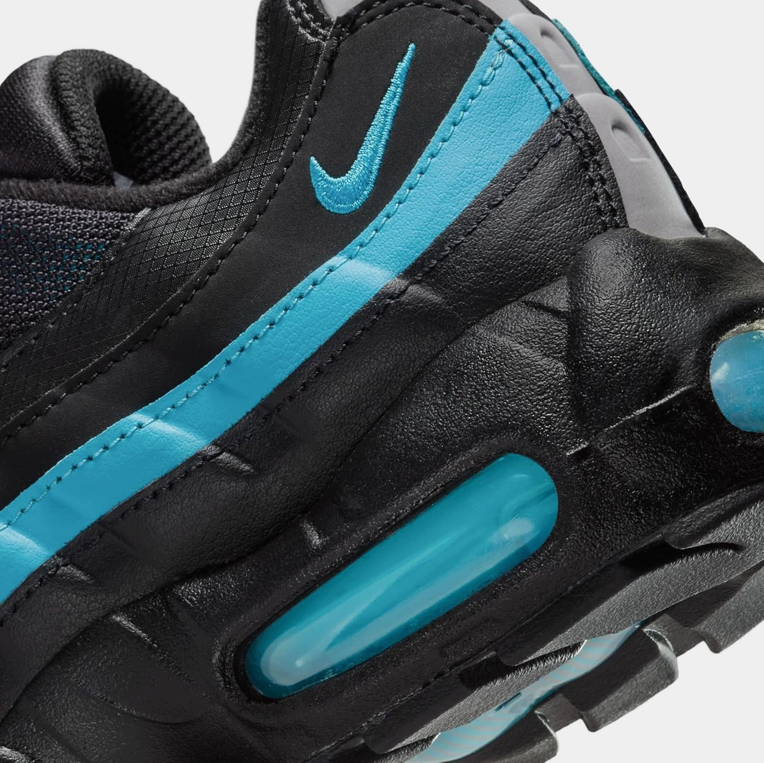 Nike Air Max 95 Grade School Running Shoes (Black/Baltic Blue/Black/Pearl Grey) (II4053-010, Black/Blue/Grey)