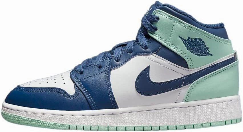 Nike boys Air Jordan 1 Mid GS Shoes, Mystic Navy/Mint Foam-white, 7 Big Kid