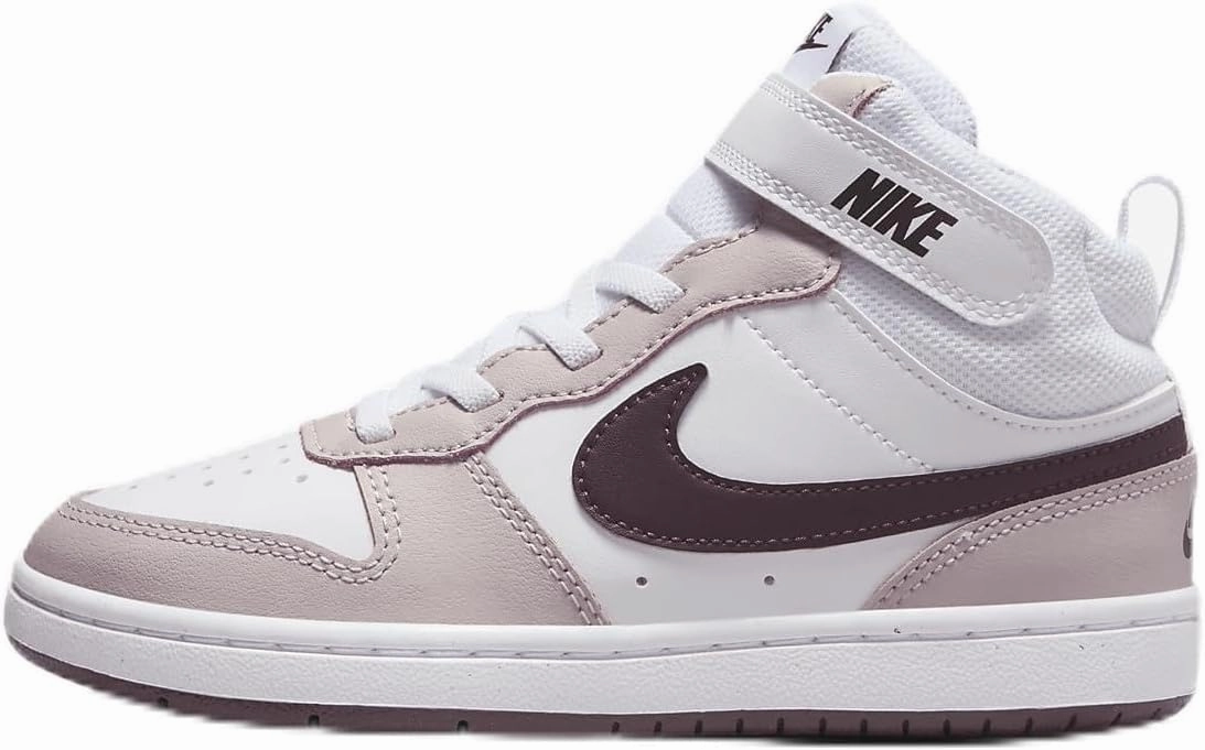 Nike Court Borough Mid 2 Little Kids' Shoes (CD7783-118, White/Platinum Violet/Burgundy Crush) Size 2.5