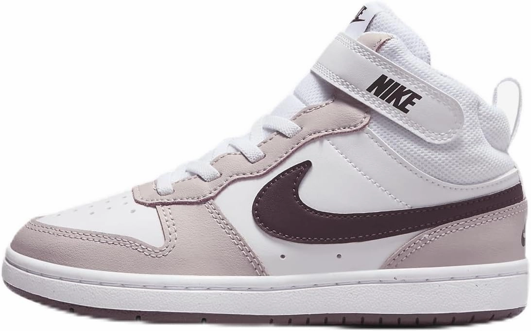 Nike Court Borough Mid 2 Little Kids' Shoes (CD7783-118, White/Platinum Violet/Burgundy Crush) Size 2
