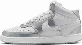 Nike Women's Court Vision Mid Trainers, White metallic silver, 7.5 Women