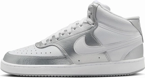 Nike Women's Court Vision Mid Trainers, White metallic silver, 8.5 Women