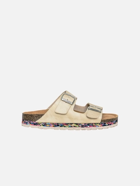 Nuo Recycled Flipflop & Cork Buckled Sandals | Pebble