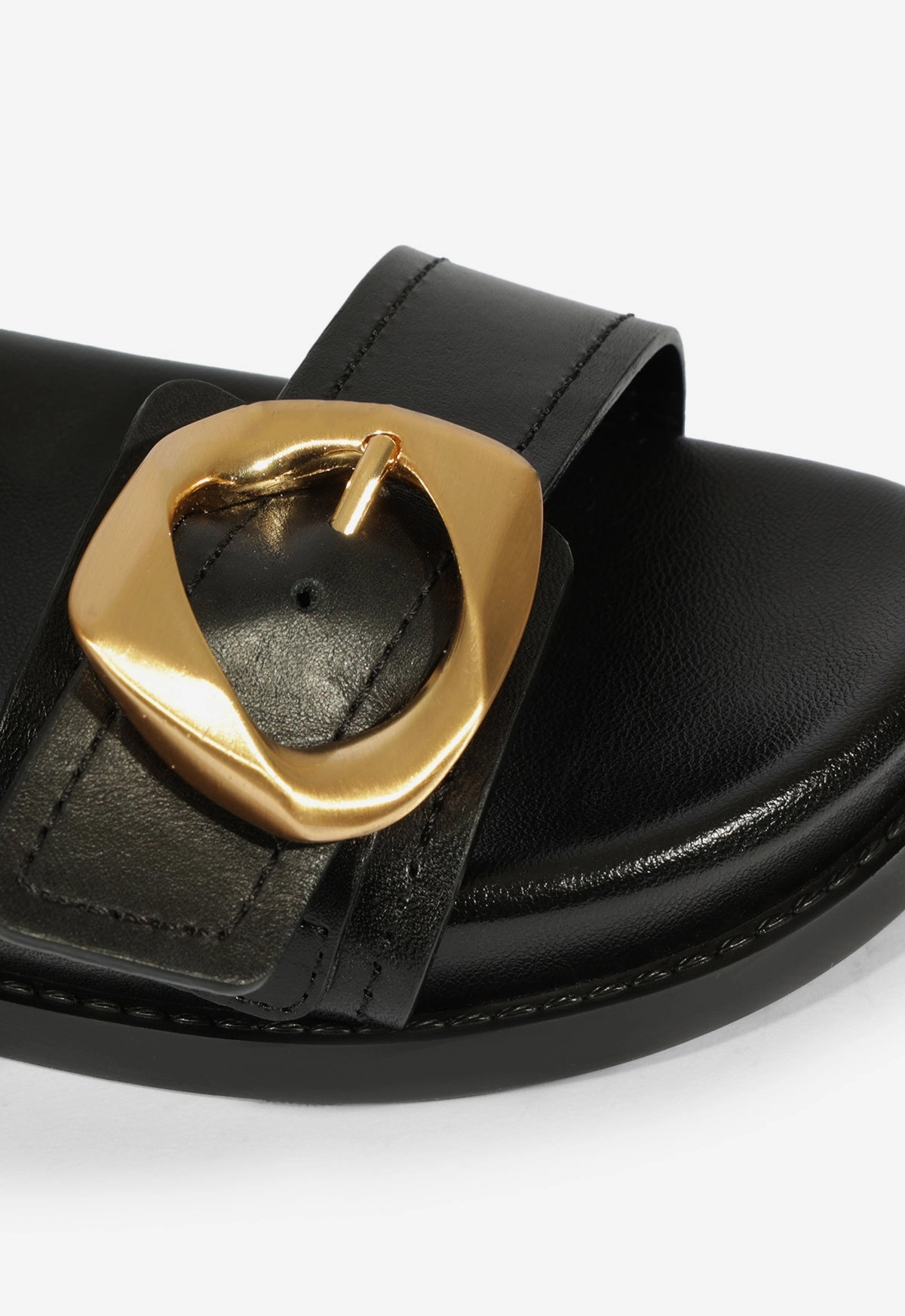 Olga Black Leather Sporty Sandal
