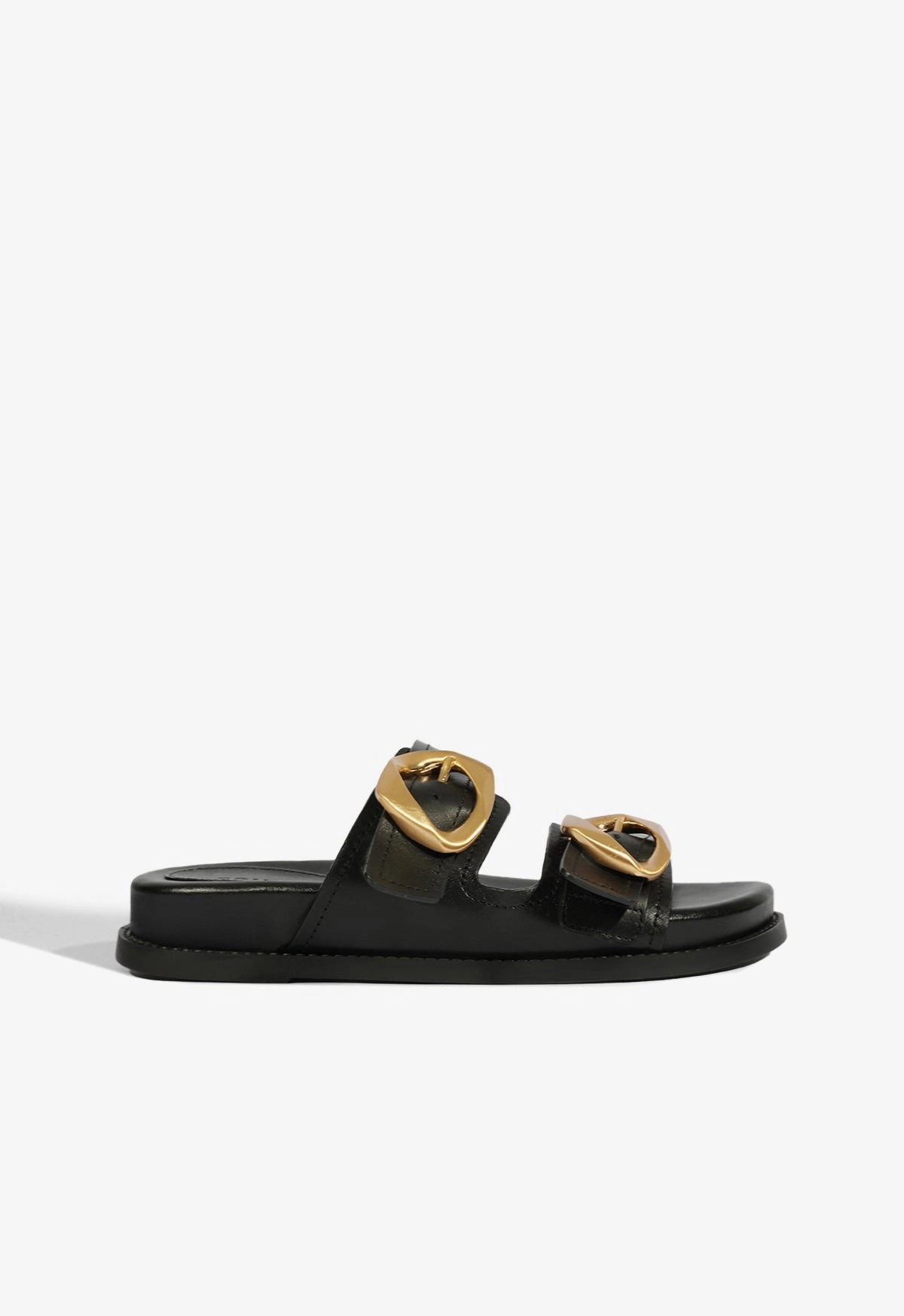 Olga Black Leather Sporty Sandal
