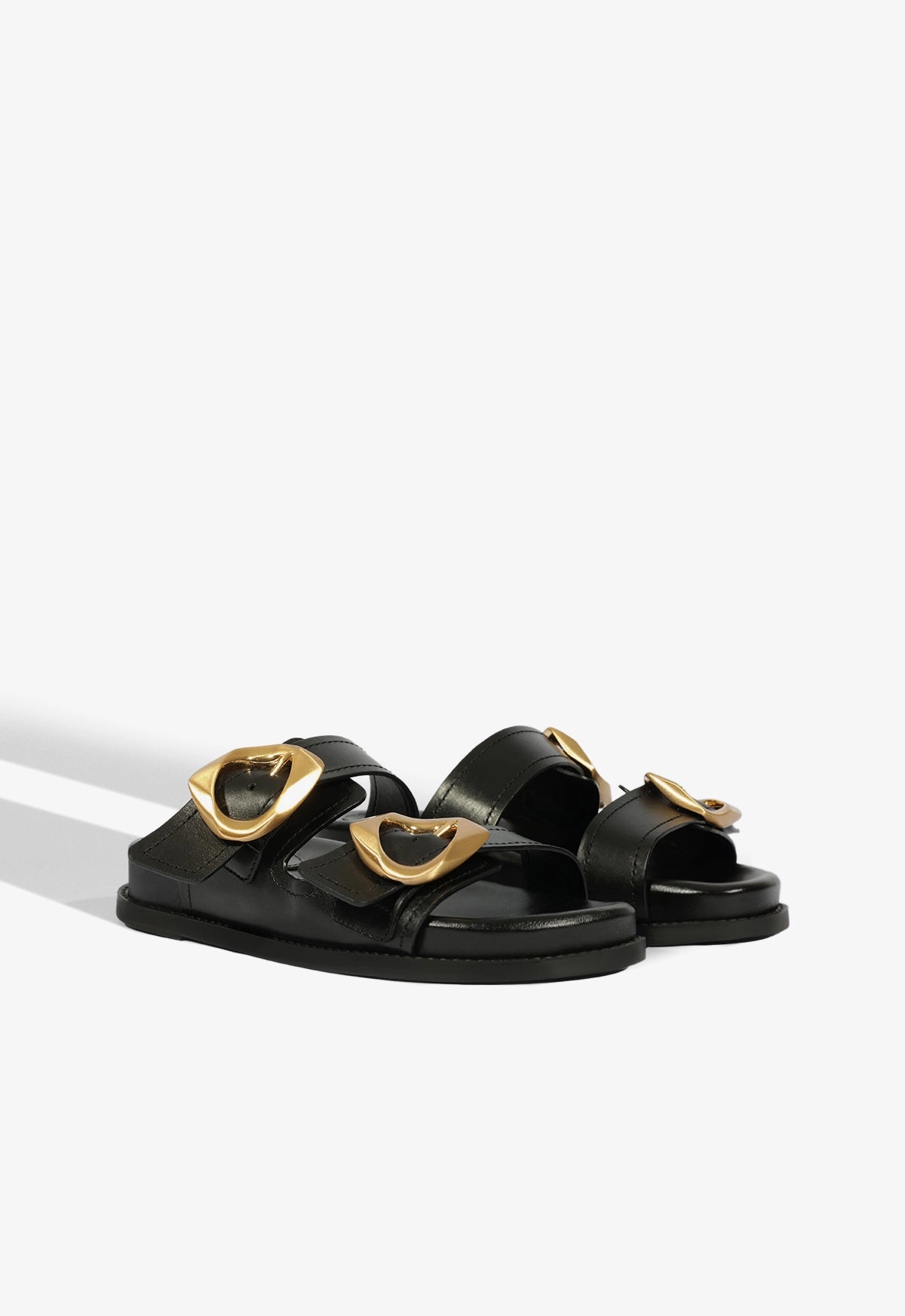 Olga Black Leather Sporty Sandal
