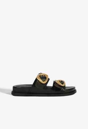 Olga Black Leather Sporty Sandal