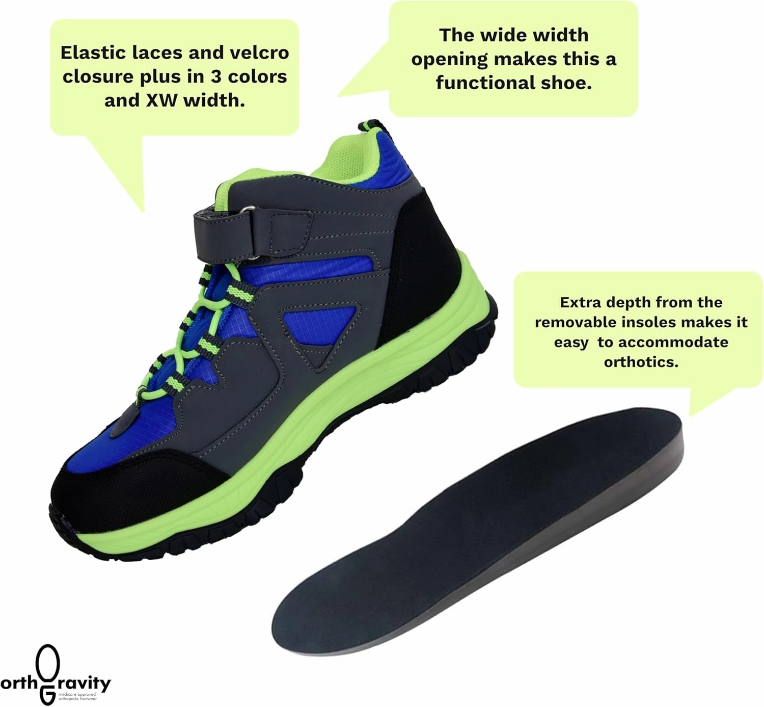 Orthopedic StrideCare 360 Kids High Top Sneakers, Wide Opening, Removable Inserts