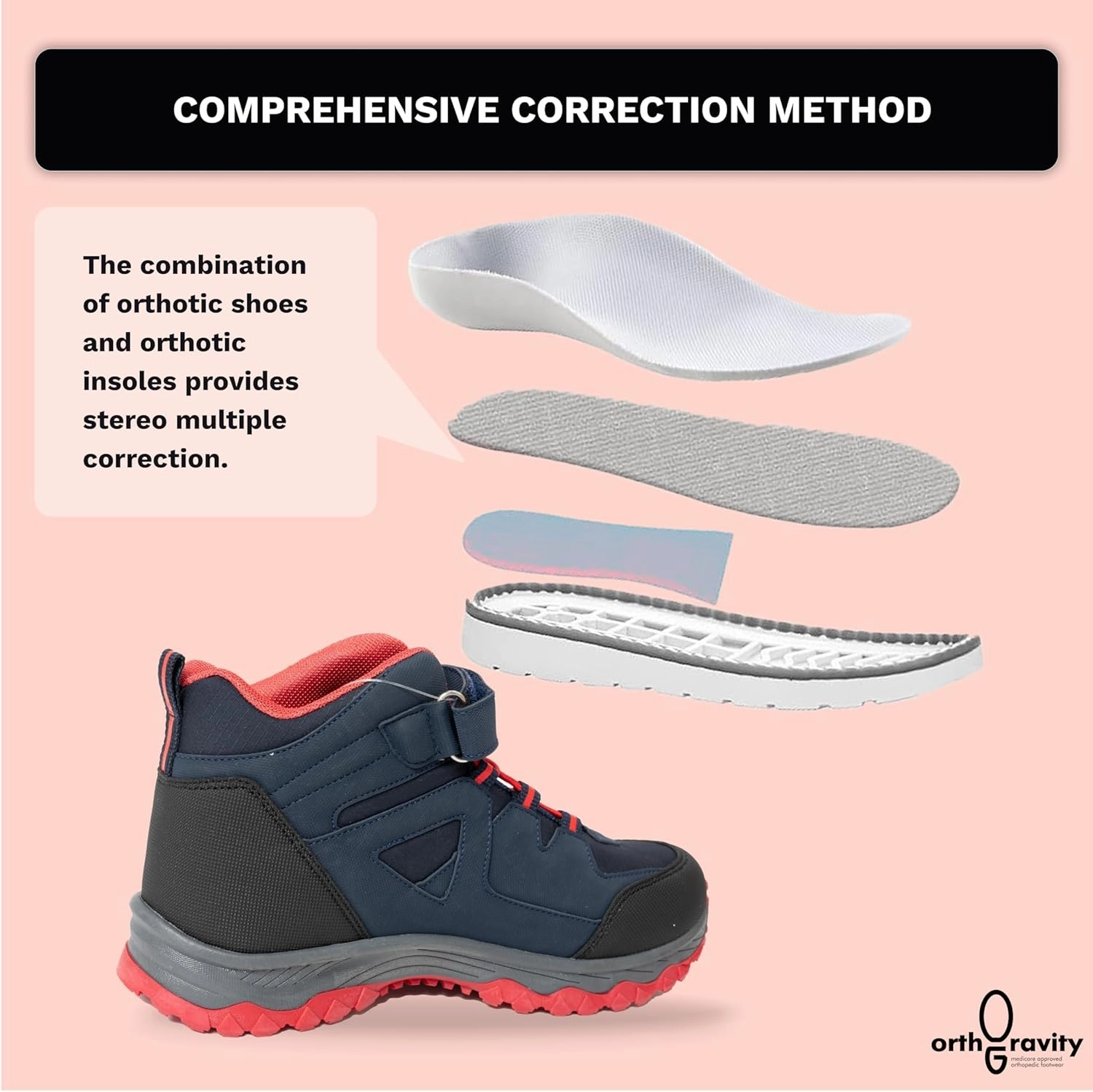 Orthopedic StrideCare 360 Kids High Top Sneakers, Wide Opening, Removable Inserts