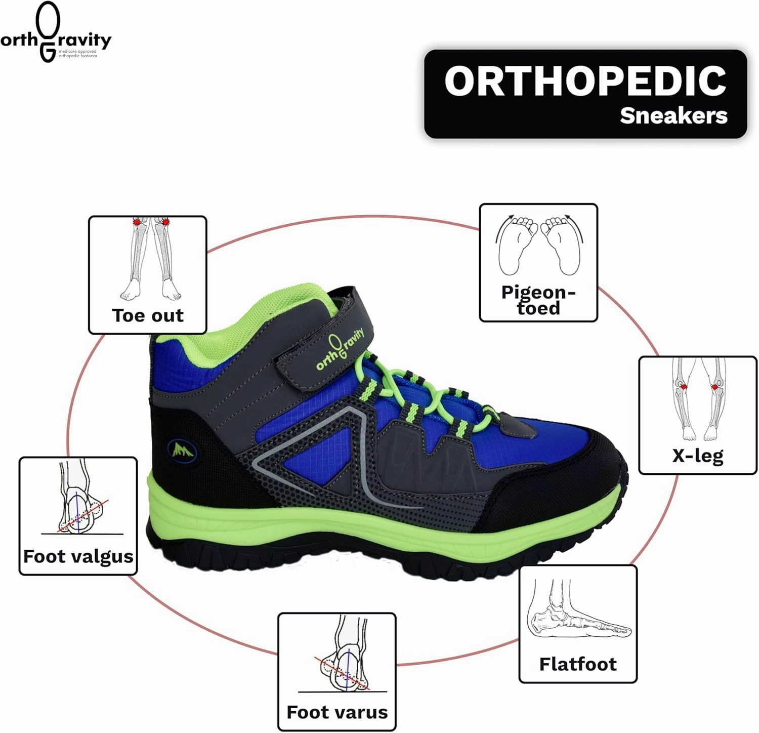 Orthopedic StrideCare 360 Kids High Top Sneakers, Wide Opening, Removable Inserts