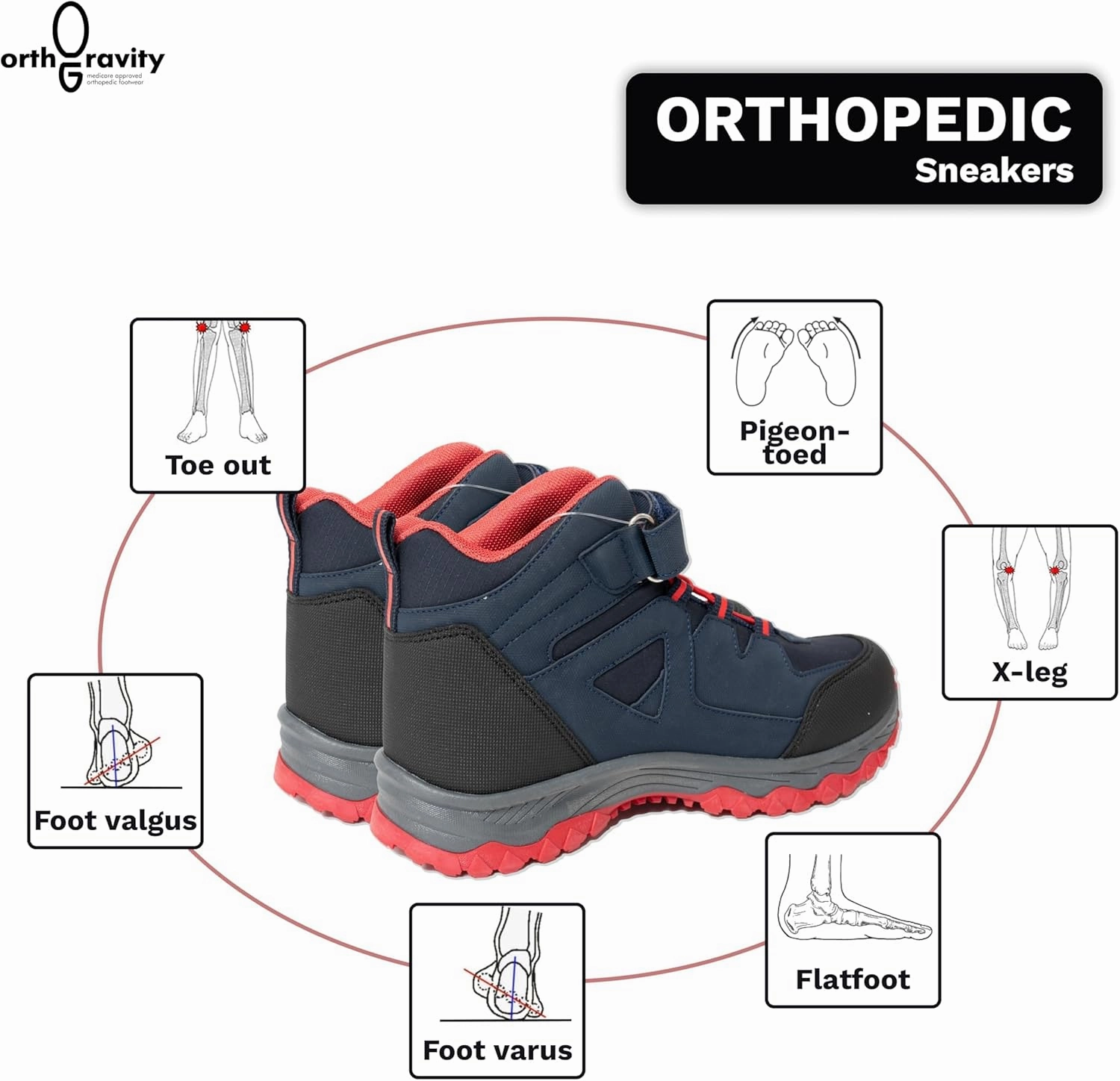 Orthopedic StrideCare 360 Kids High Top Sneakers, Wide Opening, Removable Inserts