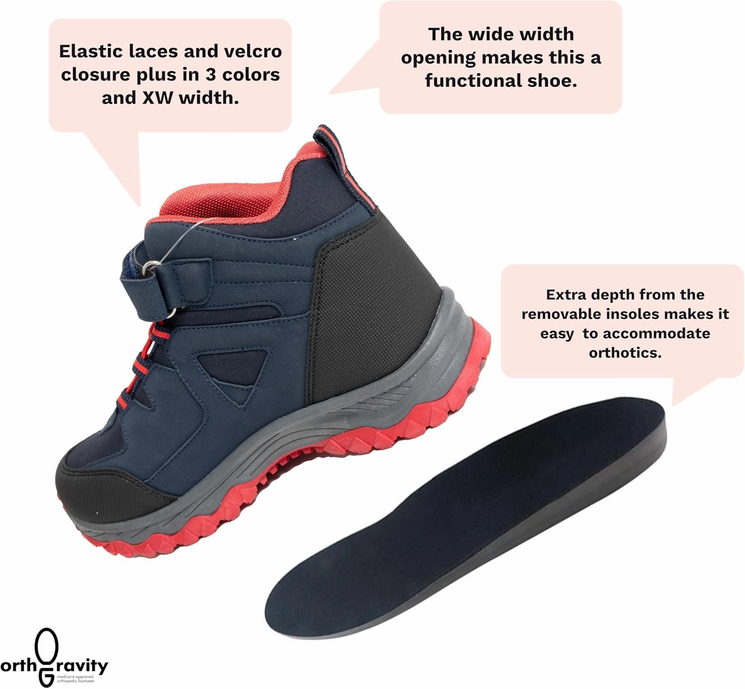 Orthopedic StrideCare 360 Kids High Top Sneakers, Wide Opening, Removable Inserts