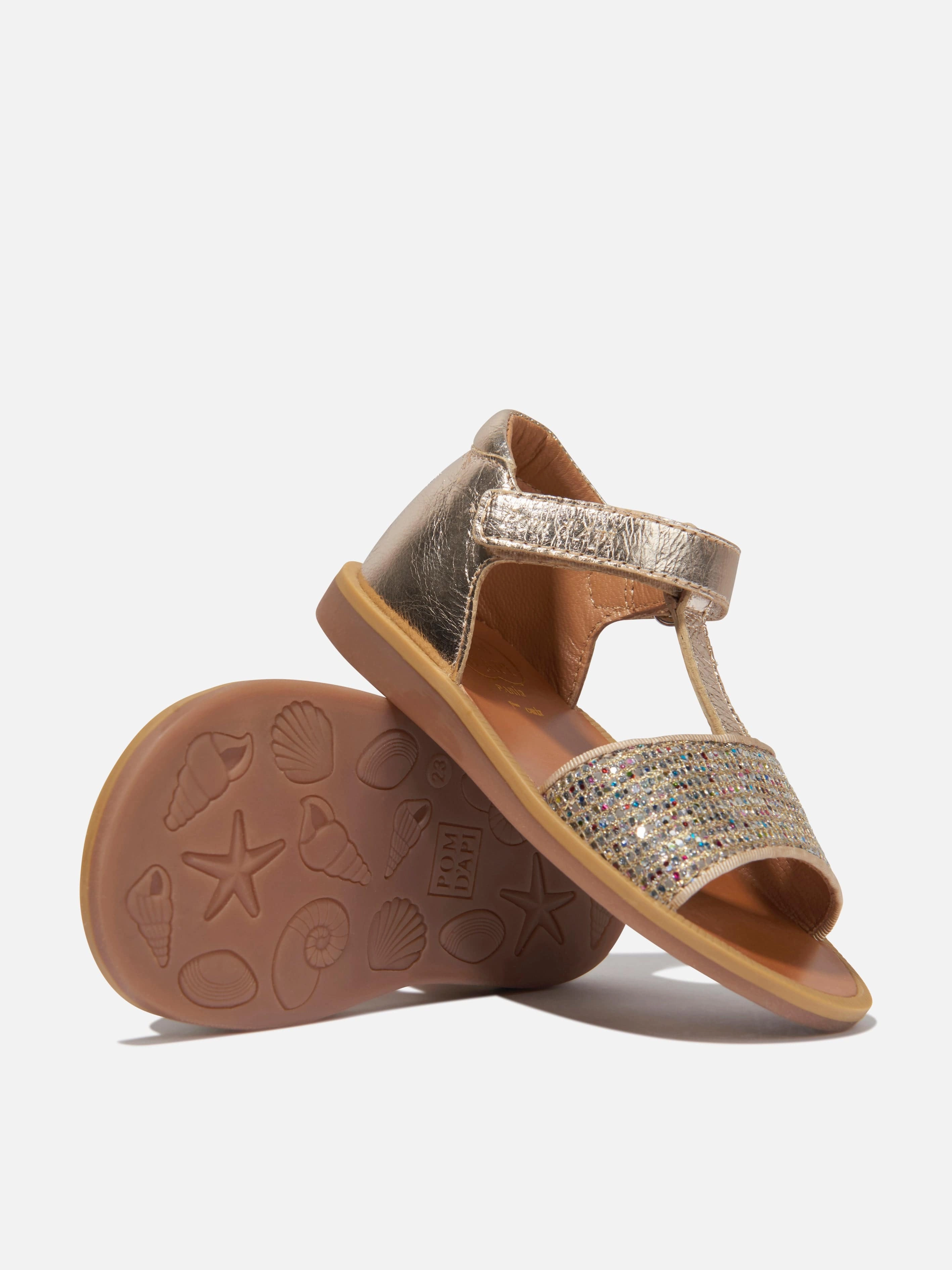 Pom D'Api Girls Poppy Tao Easy Buckle Sandals in Gold