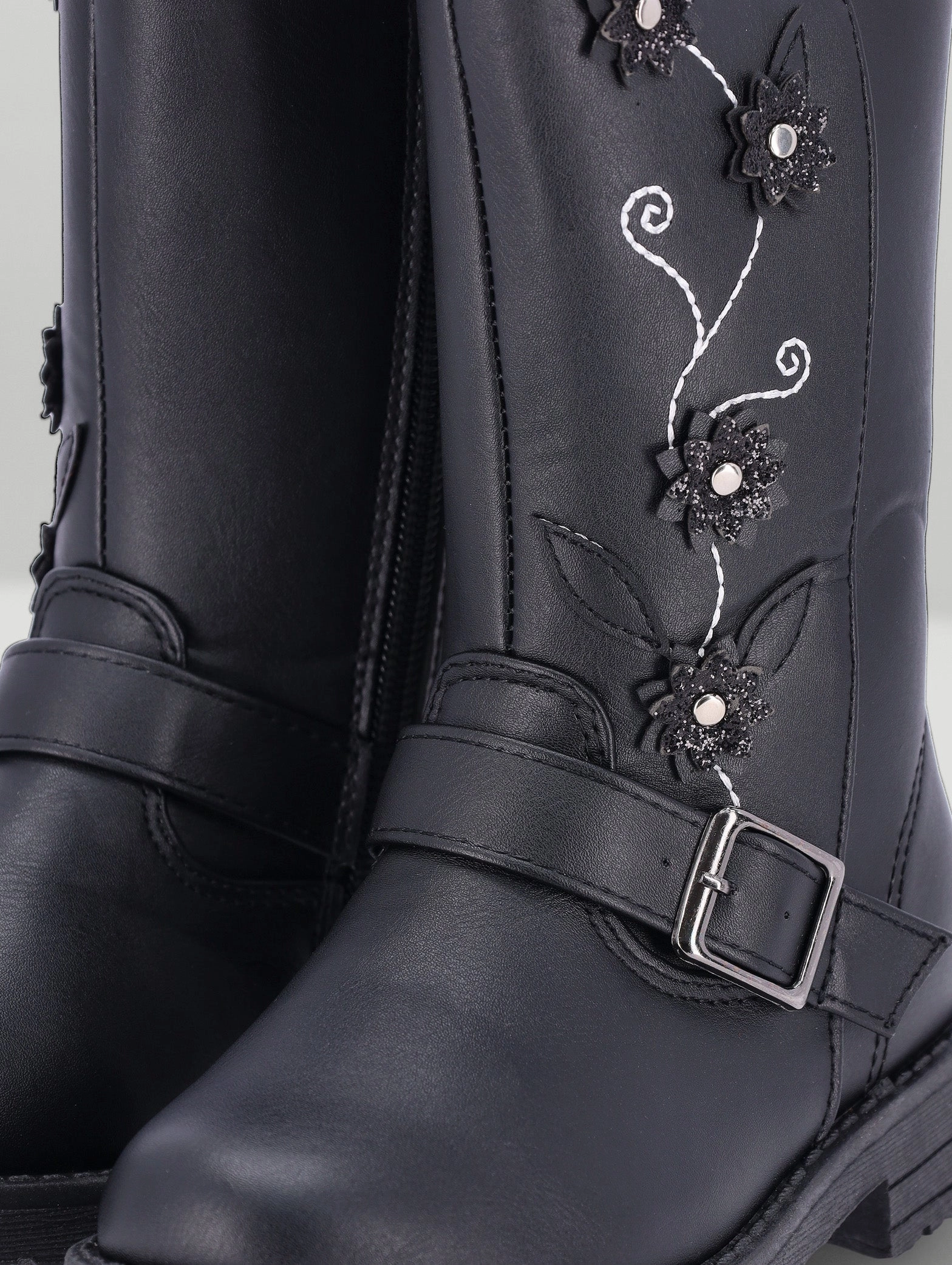 Pre-Girls Flower Long Boot - Black