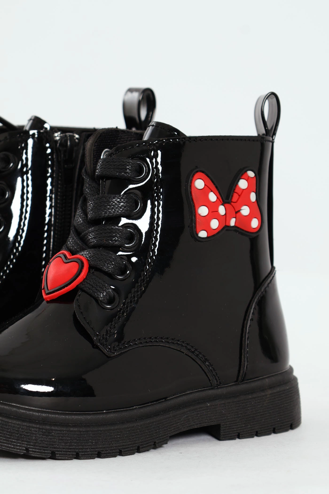 Pre-Girls Patent Bow Mlitary Boot - Black