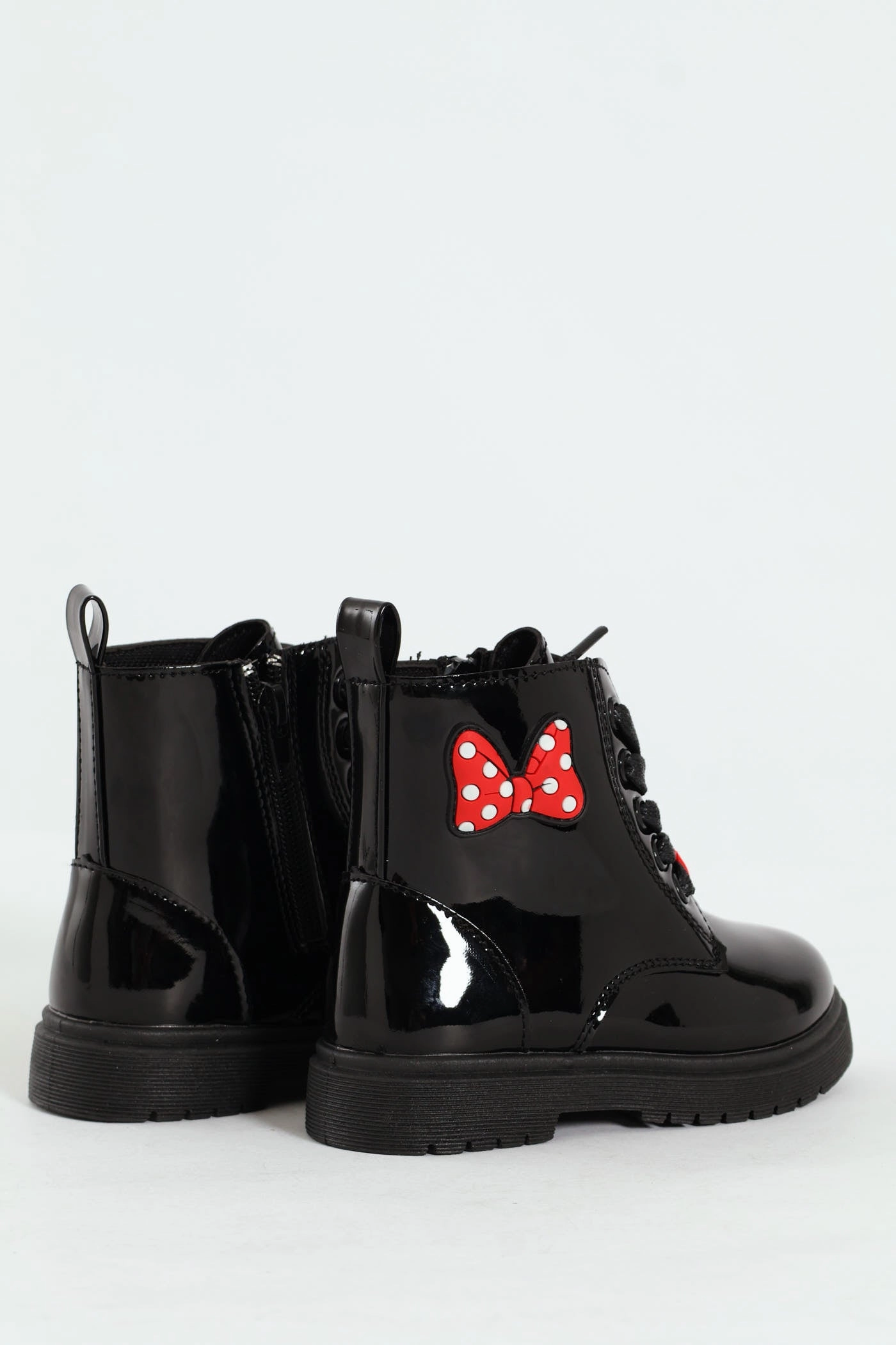 Pre-Girls Patent Bow Mlitary Boot - Black