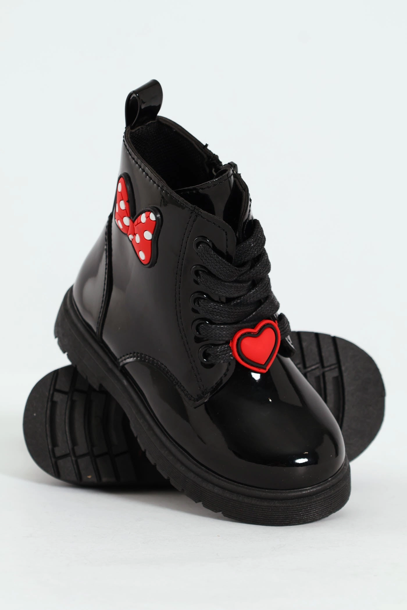 Pre-Girls Patent Bow Mlitary Boot - Black