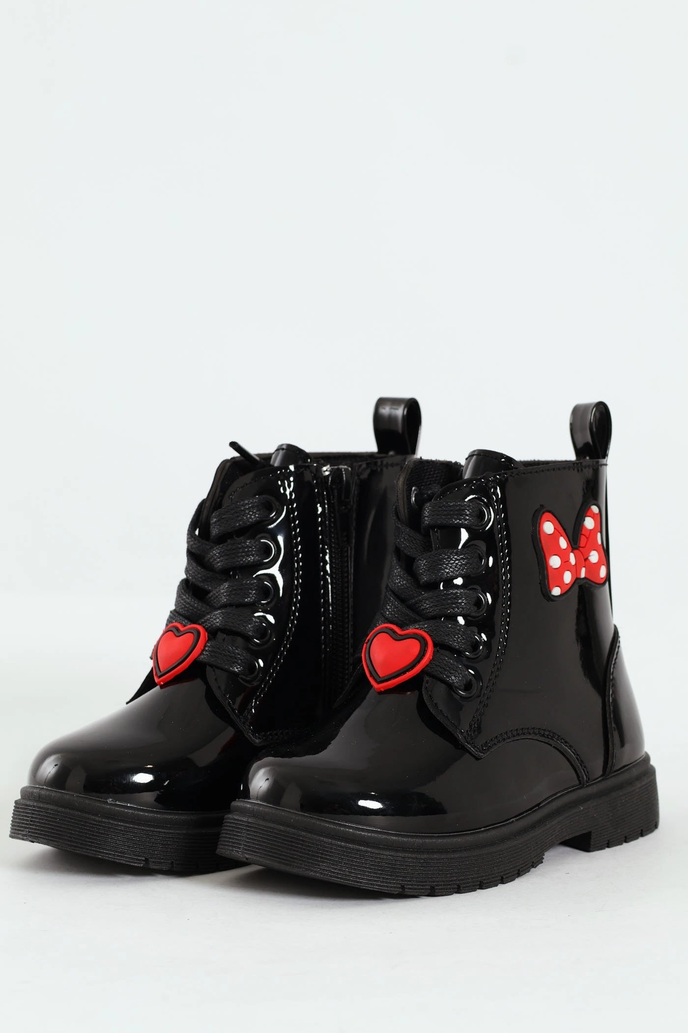 Pre-Girls Patent Bow Mlitary Boot - Black